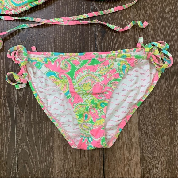 Lilly Pulitzer Womens green/ pink chin chin elephant printed tie bikini set S - Picture 2 of 11